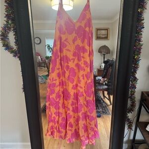 GAP Pink and Orange Maxi Sundress Sleeveless V-Neck